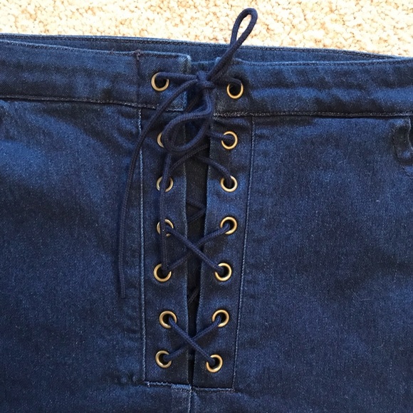 Forever 21 Blue Lace Up Mini Skirt High Waist Bodycon Womens Size Small - Picture 3 of 11